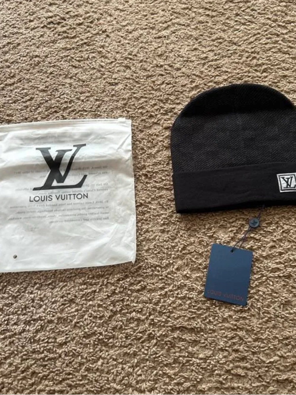 Louis Vuitton Black Knit Beanie with Logo Patch